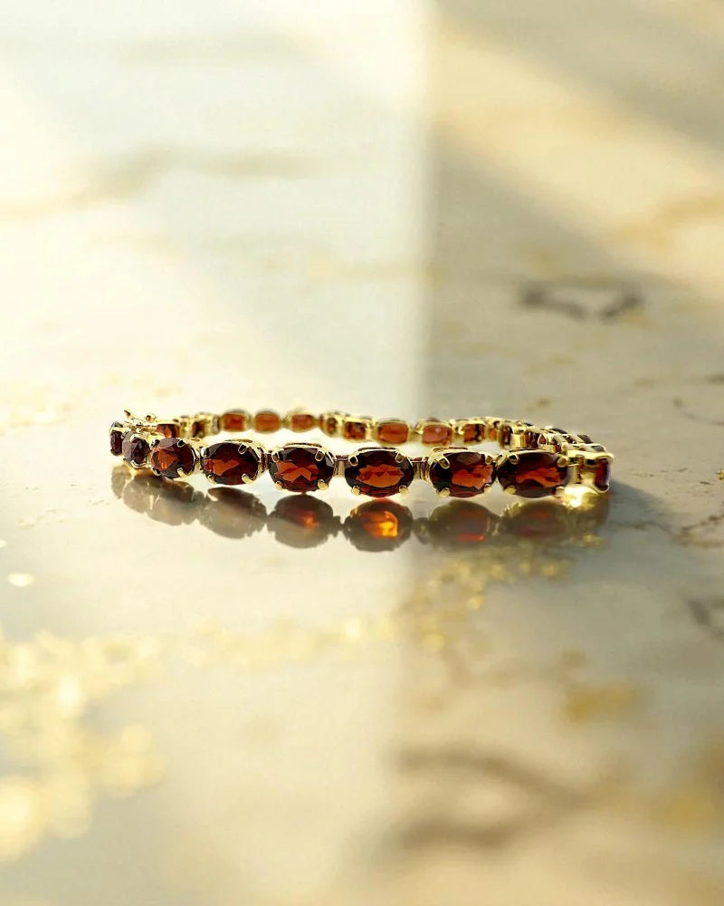 Vintage 10K Garnet Tennis Bracelet - 10K Gold - Free shipping - 1