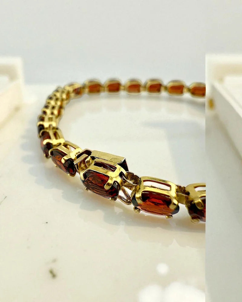 Vintage 10K Garnet Tennis Bracelet - 10K Gold - Free shipping - 3