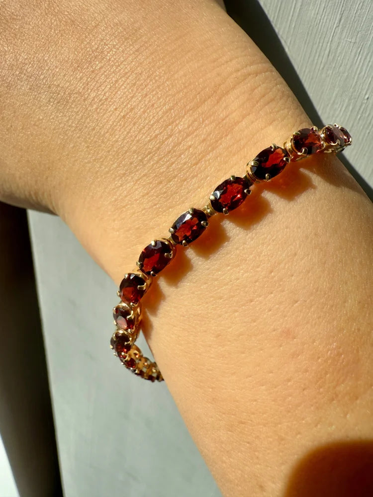 Vintage 10K Garnet Tennis Bracelet - 10K Gold - Free shipping - 2