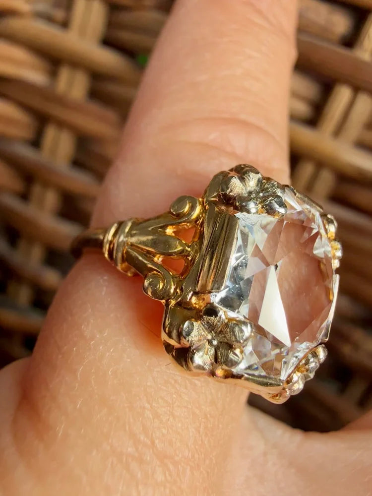 Vintage 10K Gold 5.5 CT Clear Amethyst Ring - 10K Gold - Free shipping - 8