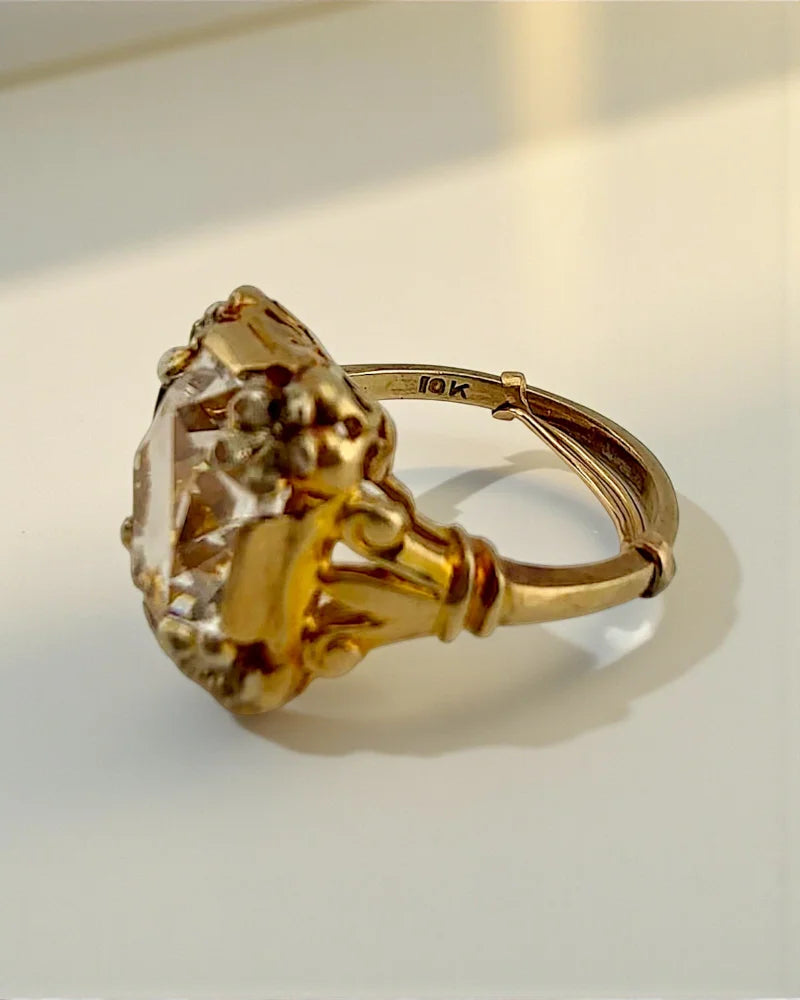 Vintage 10K Gold 5.5 CT Clear Amethyst Ring - 10K Gold - Free shipping - 9