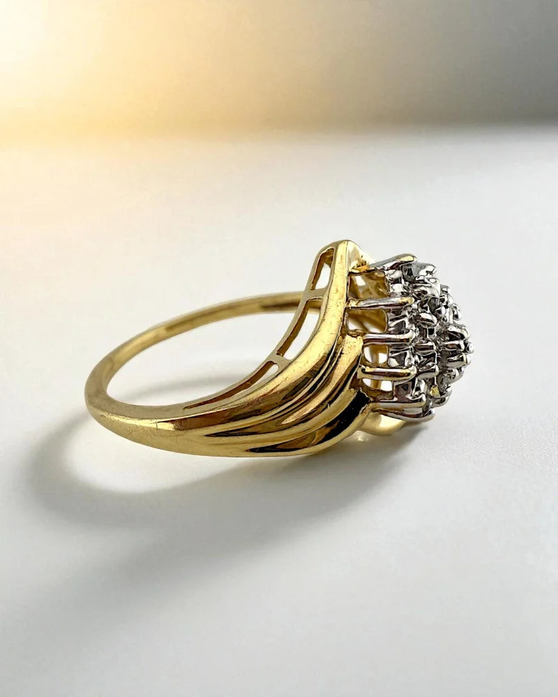 Vintage 10K Gold Diamond Swirl Cluster Ring - 10K Gold - Free shipping - 4