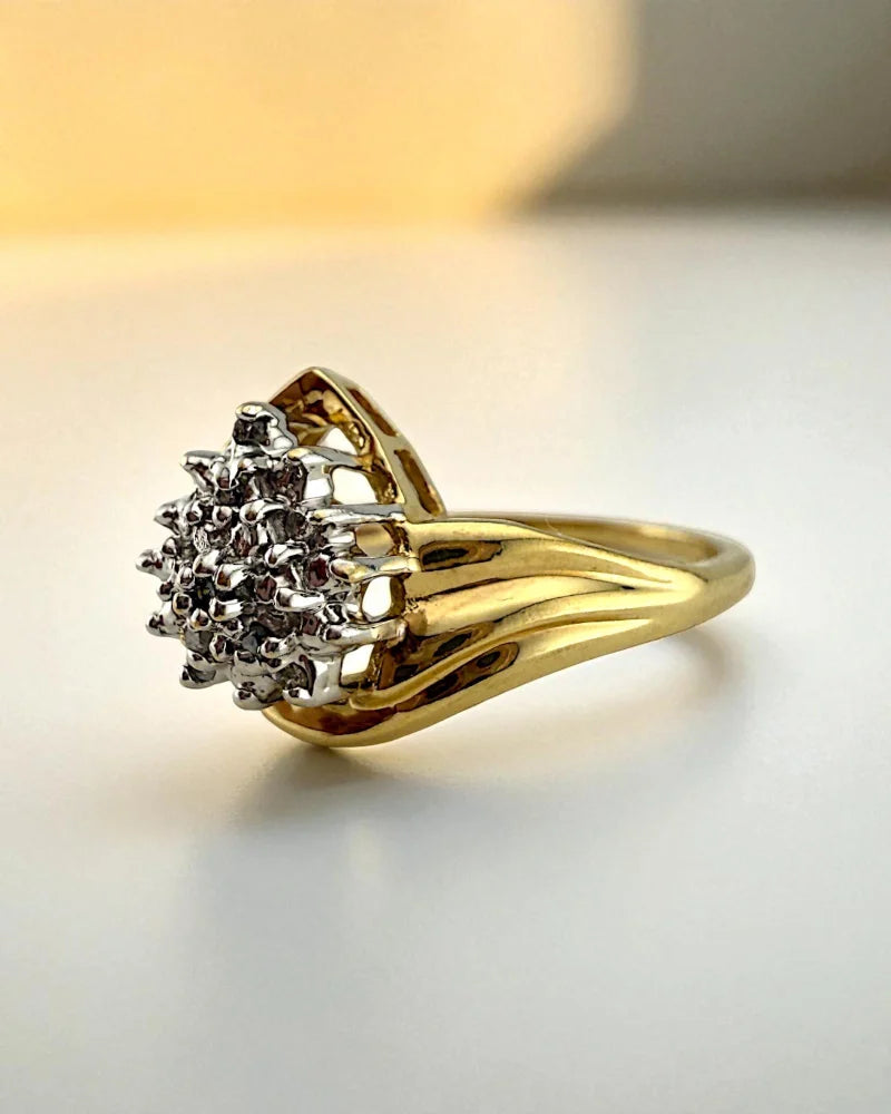 Vintage 10K Gold Diamond Swirl Cluster Ring - 10K Gold - Free shipping - 3