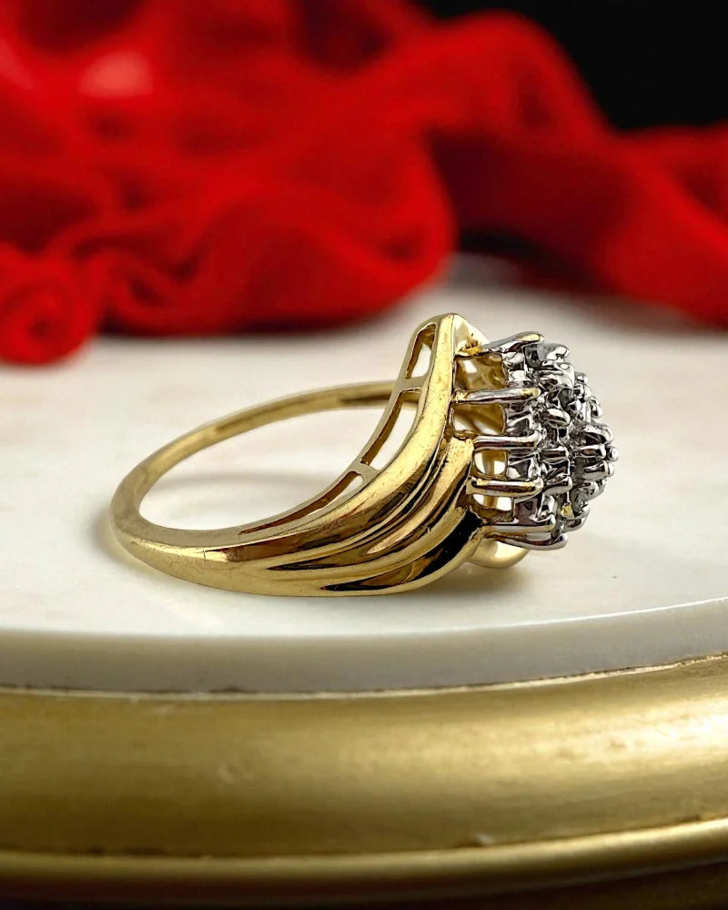 Vintage 10K Gold Diamond Swirl Cluster Ring - 10K Gold - Free shipping - 2