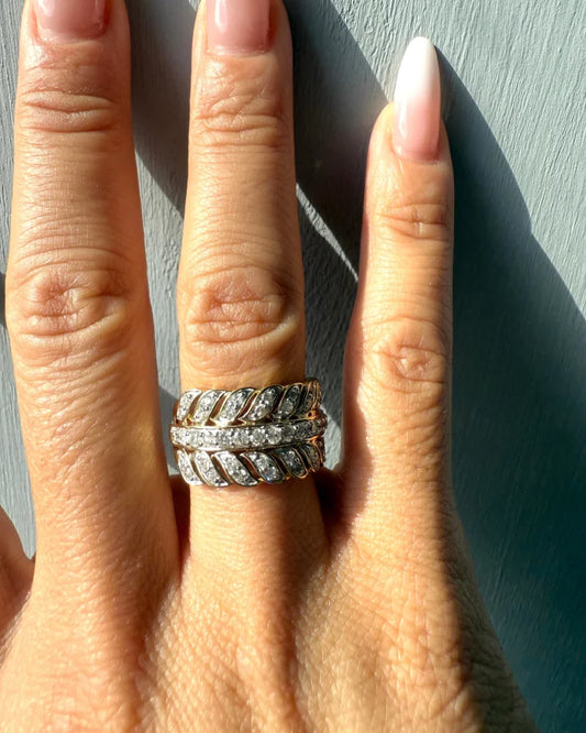 Vintage 10K Gold Diamond Wide Leaf Band - 10K Gold - Free shipping - 2