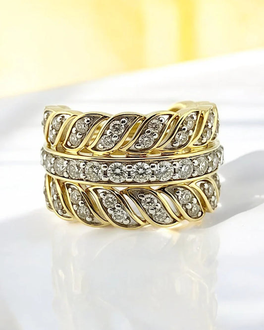 Vintage 10K Gold Diamond Wide Leaf Band - 10K Gold - Free shipping - 1