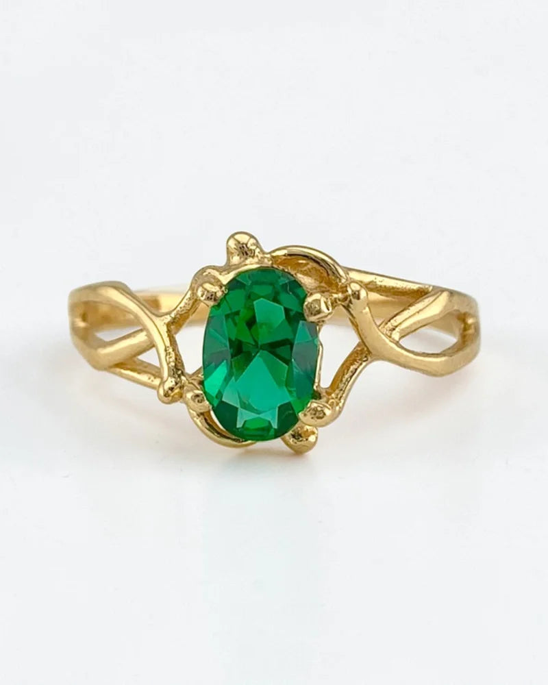 Vintage 10K Gold Emerald Ring - 14K Solid Gold - Free shipping - 6