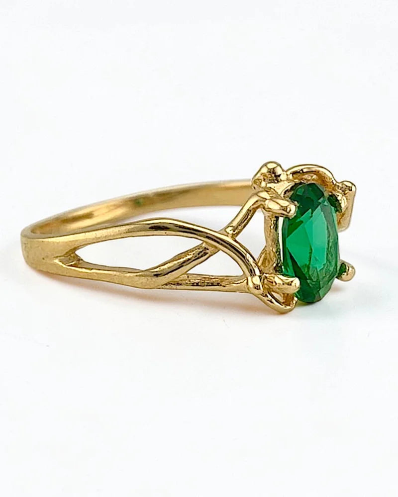 Vintage 10K Gold Emerald Ring - 14K Solid Gold - Free shipping - 7