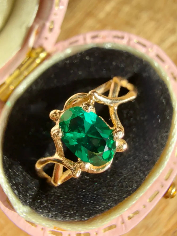 Vintage 10K Gold Emerald Ring - 14K Solid Gold - Free shipping - 5