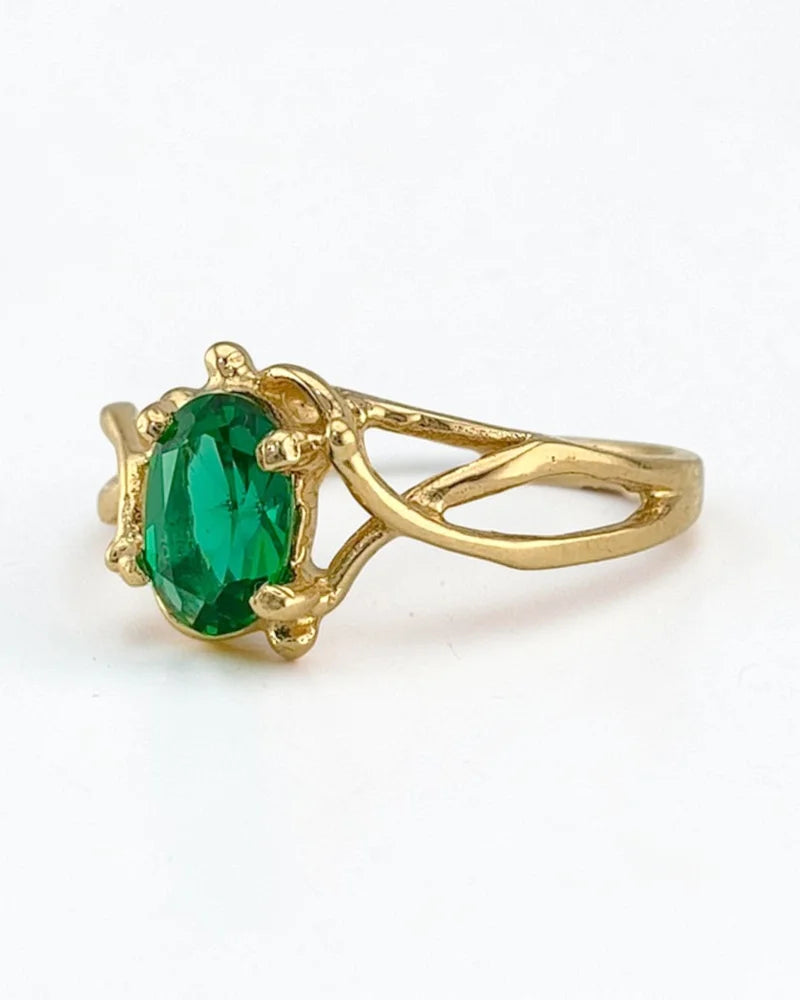 Vintage 10K Gold Emerald Ring - 14K Solid Gold - Free shipping - 3