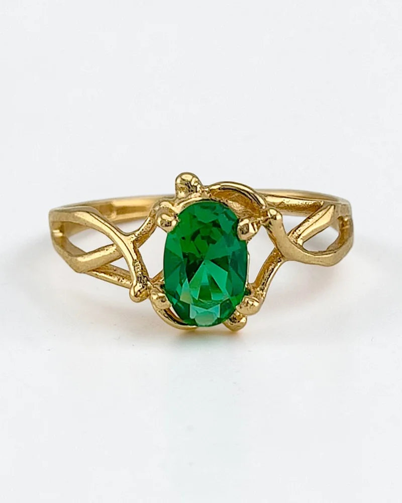 Vintage 10K Gold Emerald Ring - 14K Solid Gold - Free shipping - 1