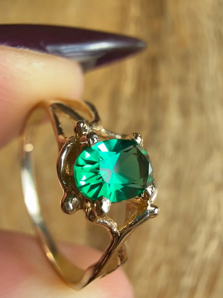 Vintage 10K Gold Emerald Ring - 14K Solid Gold - Free shipping - 4