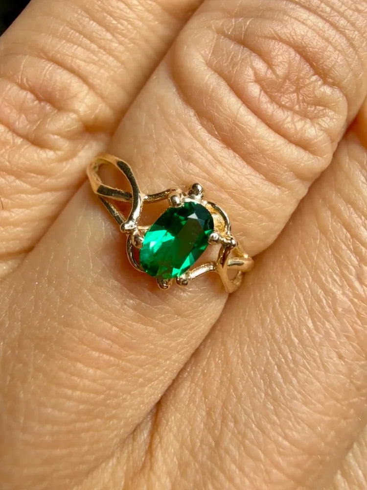 Vintage 10K Gold Emerald Ring - 14K Solid Gold - Free shipping - 2