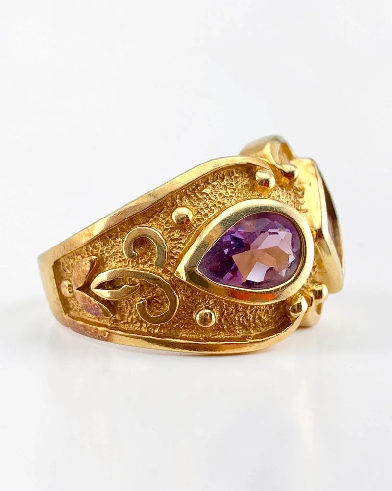 Vintage 10K Gold Garnet and Amethyst Victorian Revival Ring - 10K Gold - Free shipping - 7