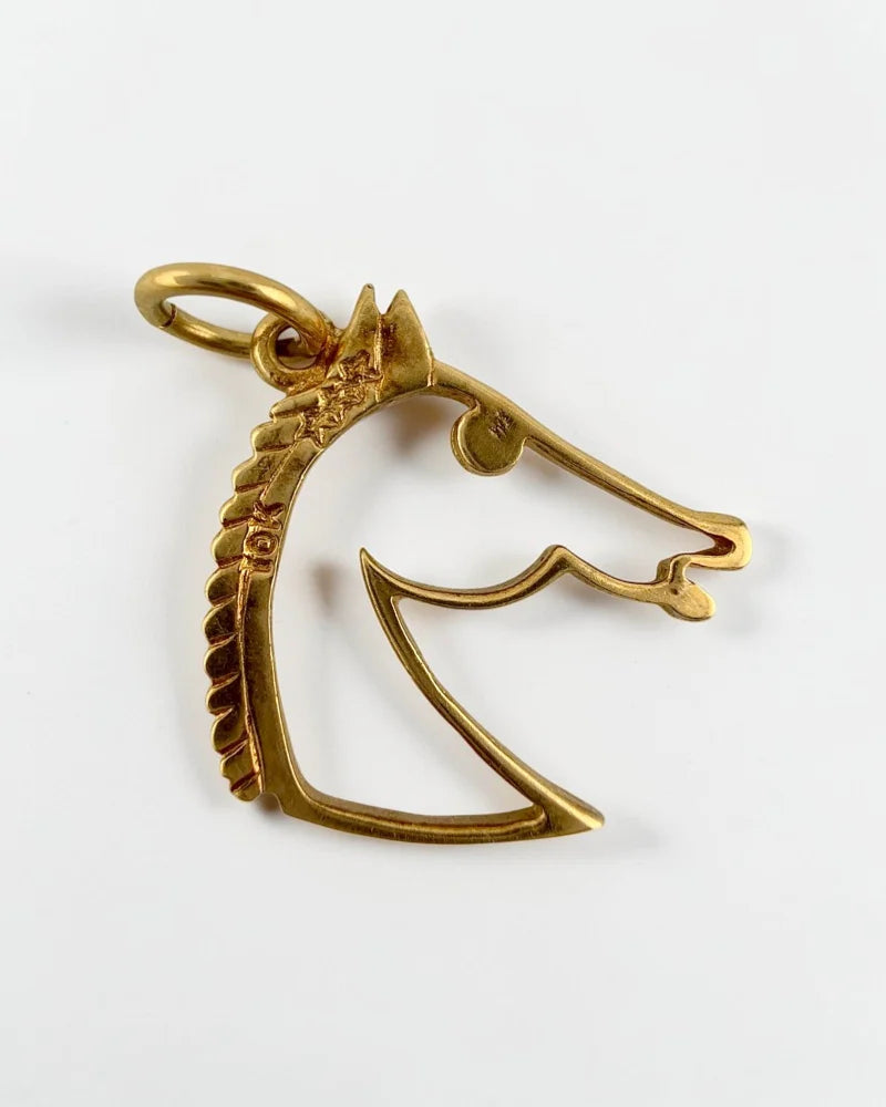10K Gold Horse Head Pendant Charm - 10K Gold - Free shipping - 3