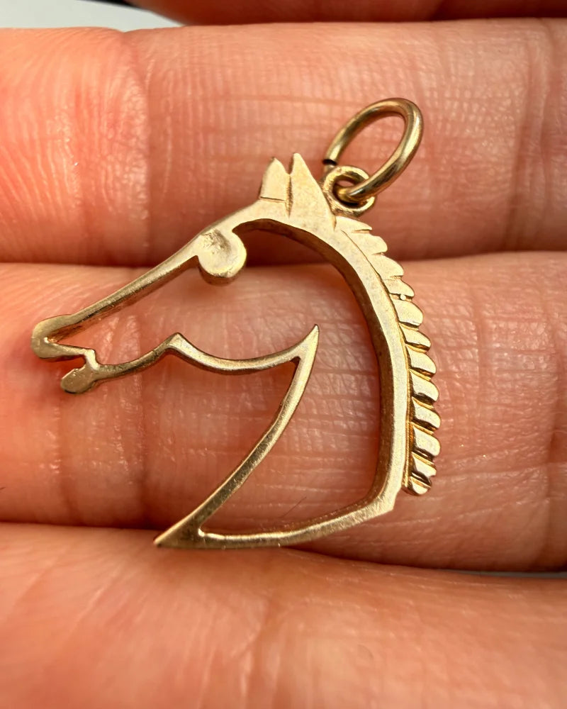 10K Gold Horse Head Pendant Charm - 10K Gold - Free shipping - 2