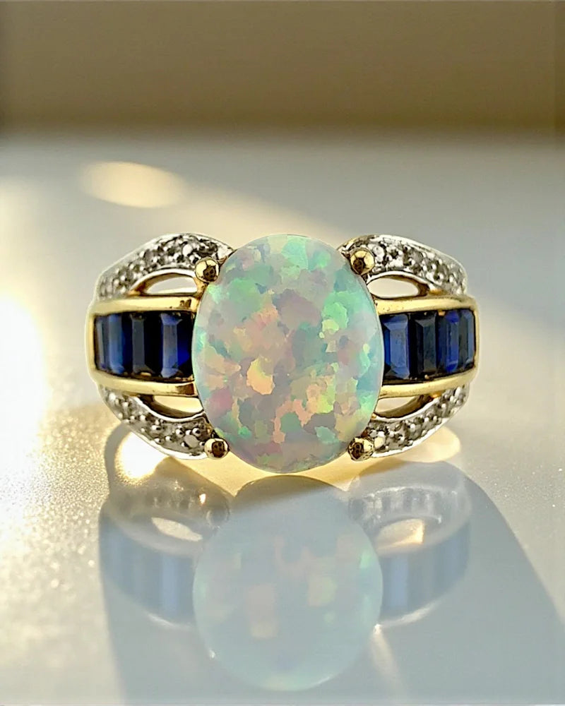 Vintage 10K Gold Opal & Sapphire Estate Ring - 10K Gold - Free shipping - 1
