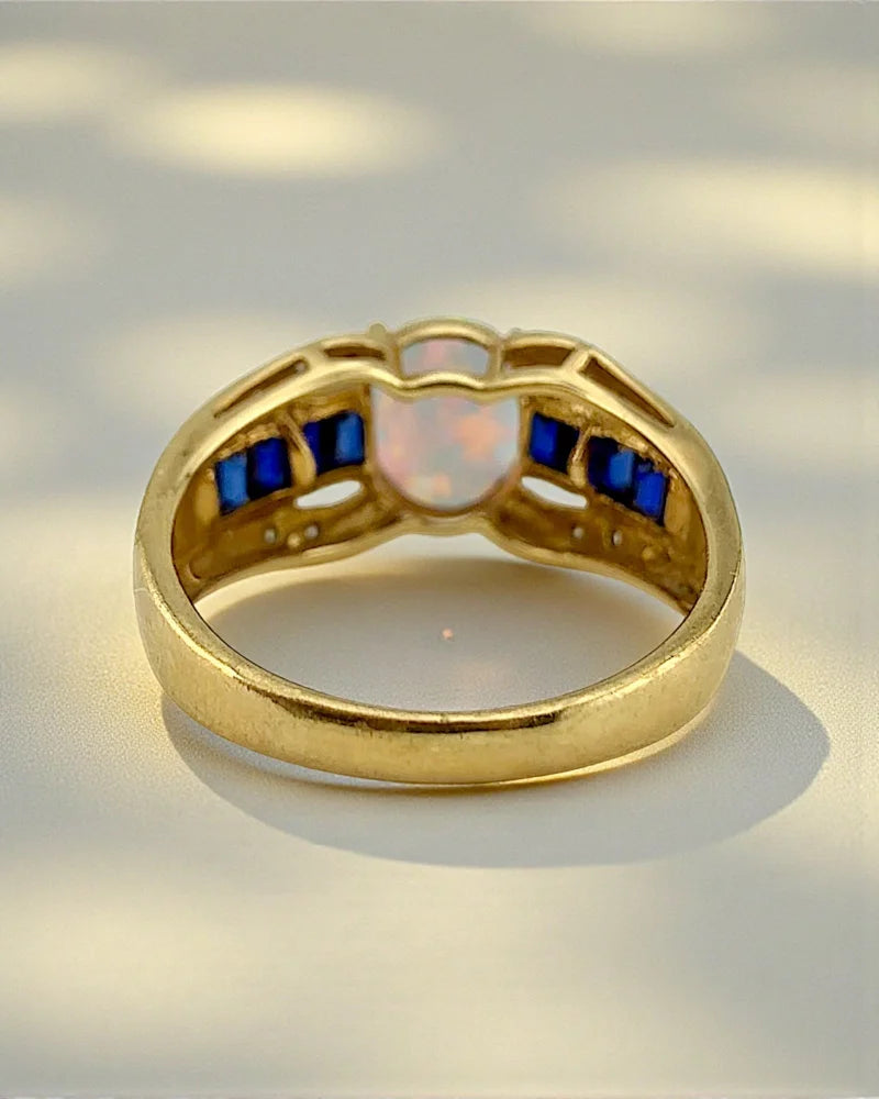 Vintage 10K Gold Opal & Sapphire Estate Ring - Gold - 10K Gold - Free shipping - 10