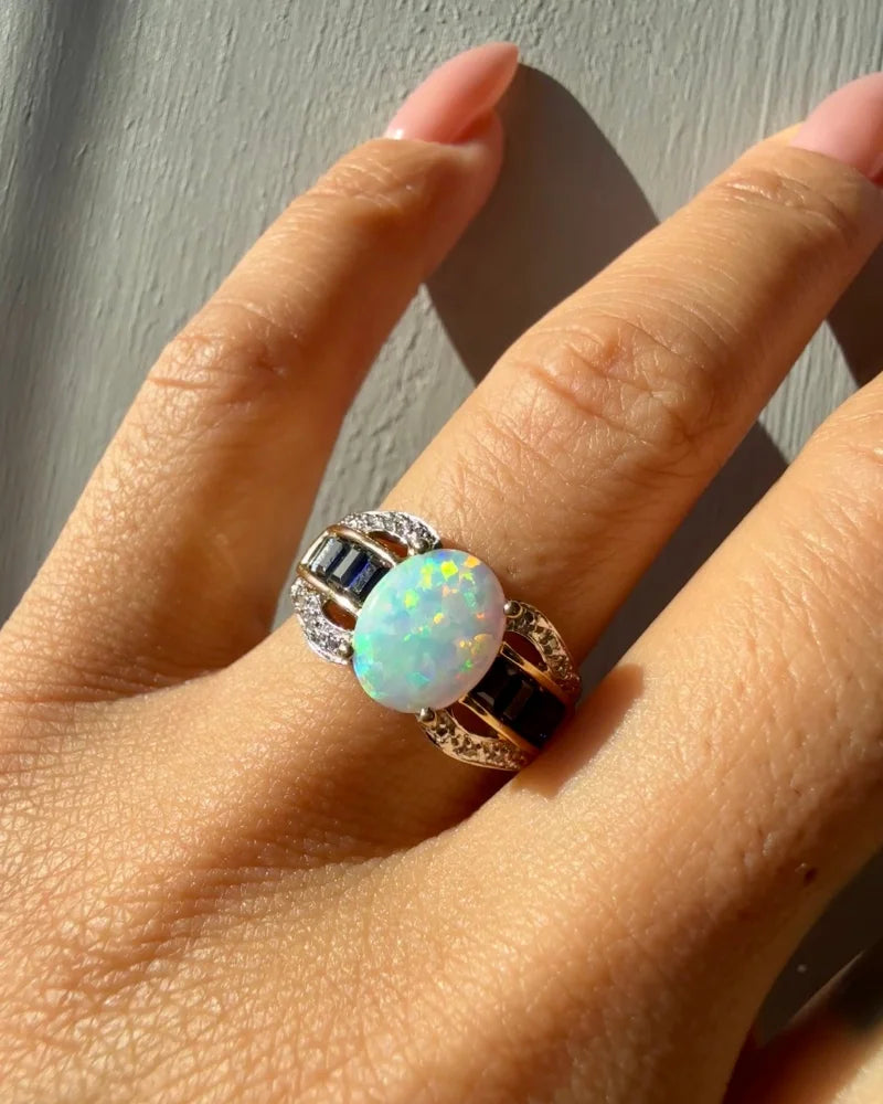 Vintage 10K Gold Opal & Sapphire Estate Ring - Gold - 10K Gold - Free shipping - 4