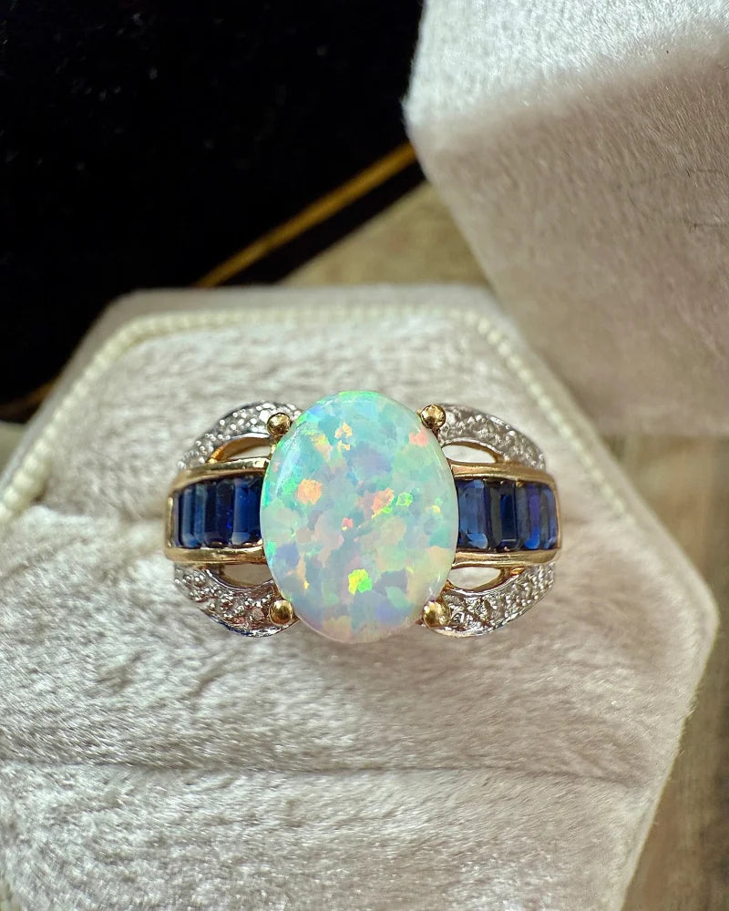 Vintage 10K Gold Opal & Sapphire Estate Ring - Gold - 10K Gold - Free shipping - 7