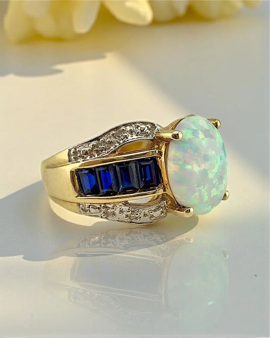 Vintage 10K Gold Opal & Sapphire Estate Ring - 10K Gold - Free shipping - 2