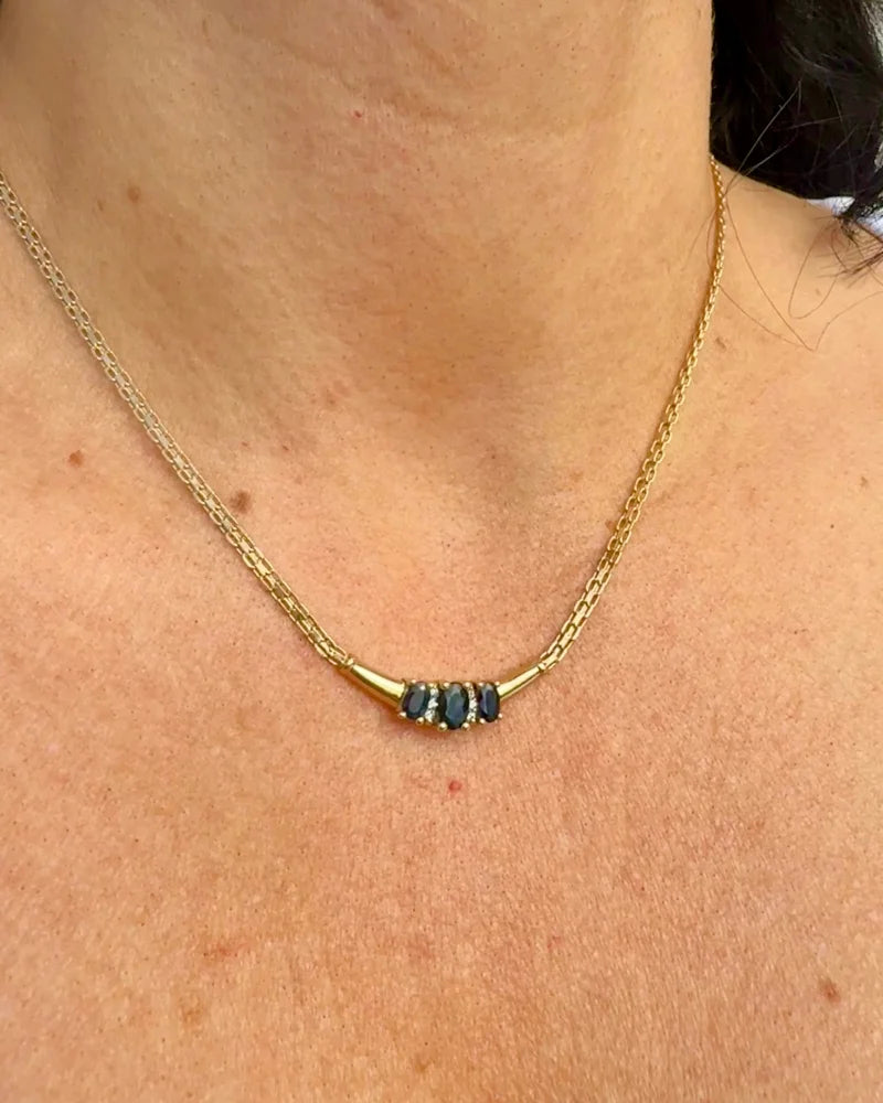 Vintage 10K Gold Sapphire Diamond Necklace - 10K Gold - Free shipping - 2