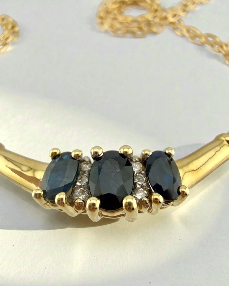 Vintage 10K Gold Sapphire Diamond Necklace - 10K Gold - Free shipping - 3