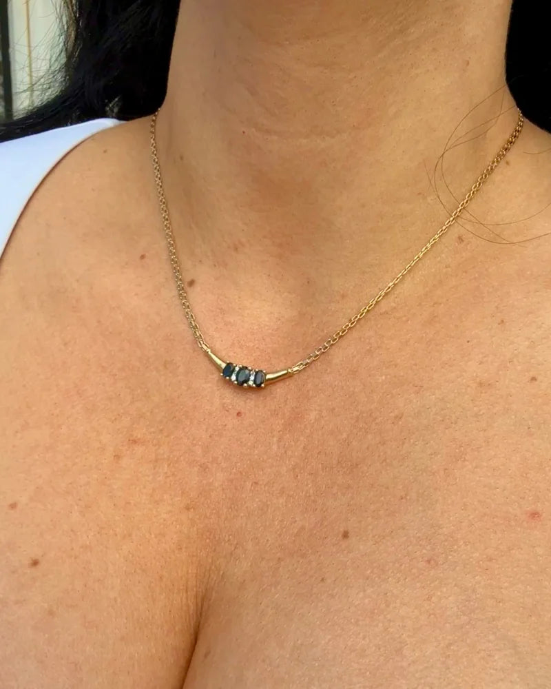 Vintage 10K Gold Sapphire Diamond Necklace - 10K Gold - Free shipping - 4