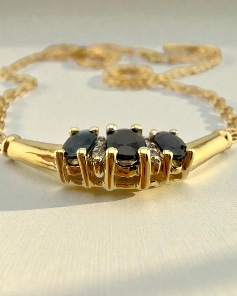 Vintage 10K Gold Sapphire Diamond Necklace - 10K Gold - Free shipping - 4