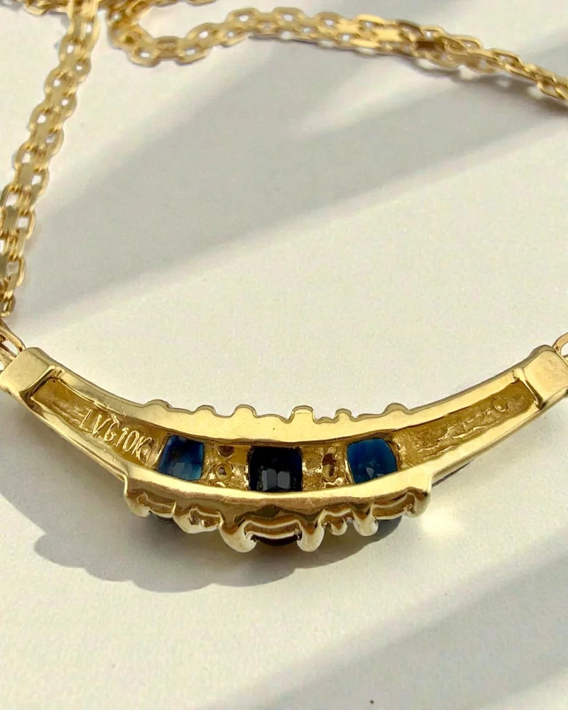 Vintage 10K Gold Sapphire Diamond Necklace - 10K Gold - Free shipping - 5