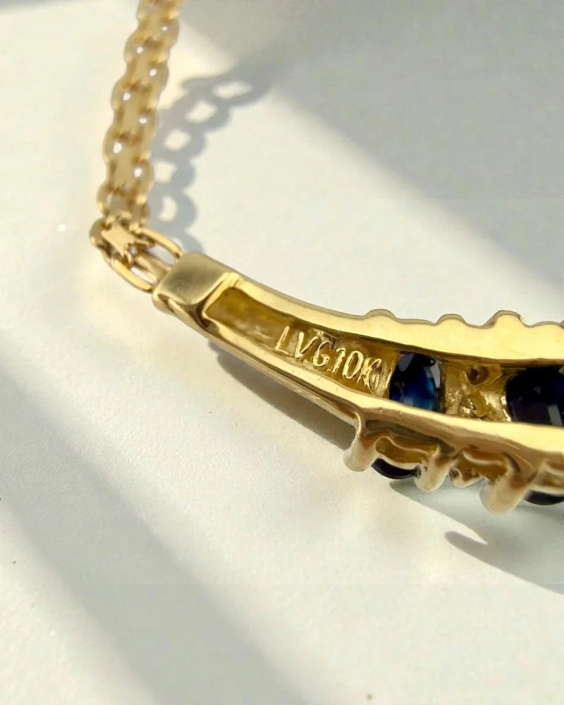 Vintage 10K Gold Sapphire Diamond Necklace - 10K Gold - Free shipping - 7