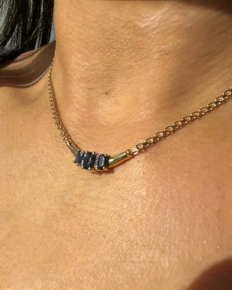 Vintage 10K Gold Sapphire Diamond Necklace - 10K Gold - Free shipping - 2