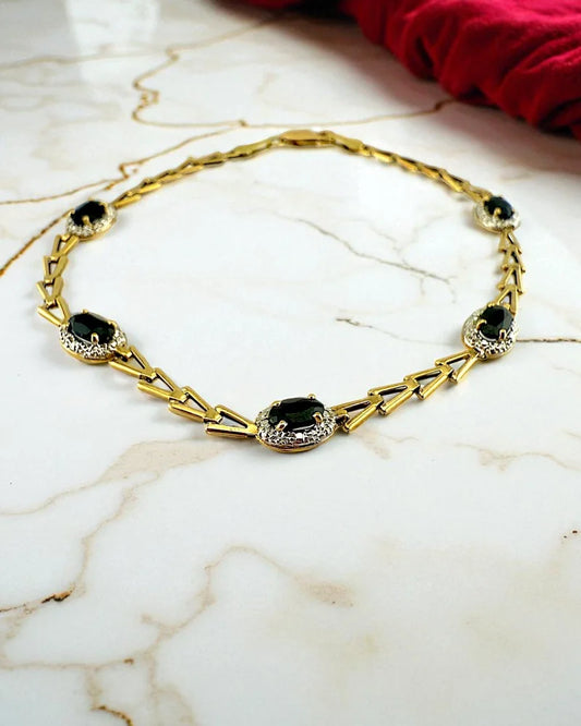 Vintage 10K Two-Tone Black Sapphire Tennis Bracelet - 10K Gold - Free shipping - 1