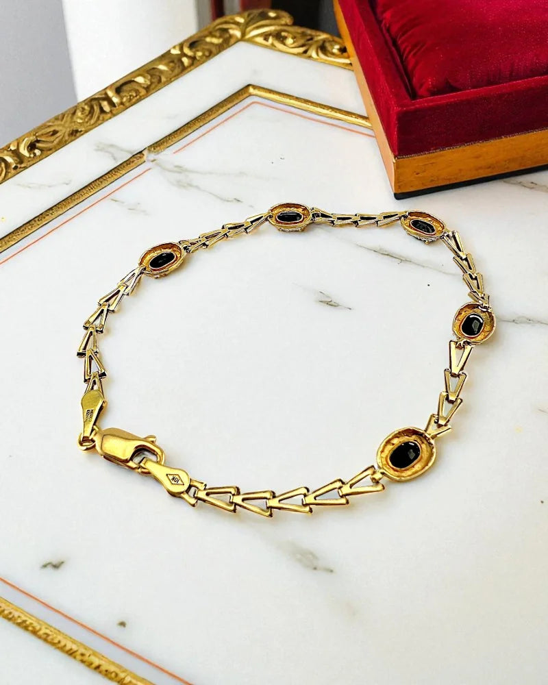 Vintage 10K Two-Tone Black Sapphire Tennis Bracelet - 10K Gold - Free shipping - 8