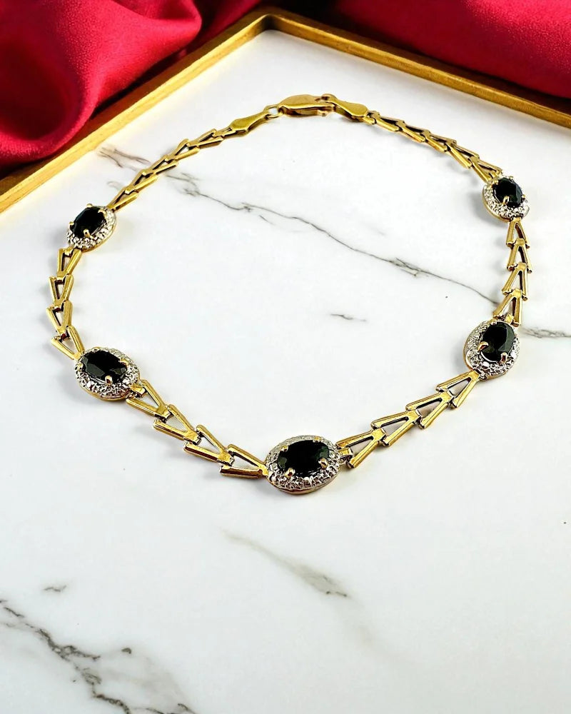 Vintage 10K Two-Tone Black Sapphire Tennis Bracelet - 10K Gold - Free shipping - 7