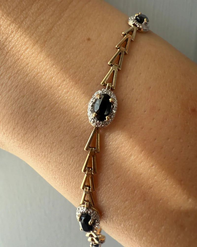 Vintage 10K Two-Tone Black Sapphire Tennis Bracelet - 10K Gold - Free shipping - 5