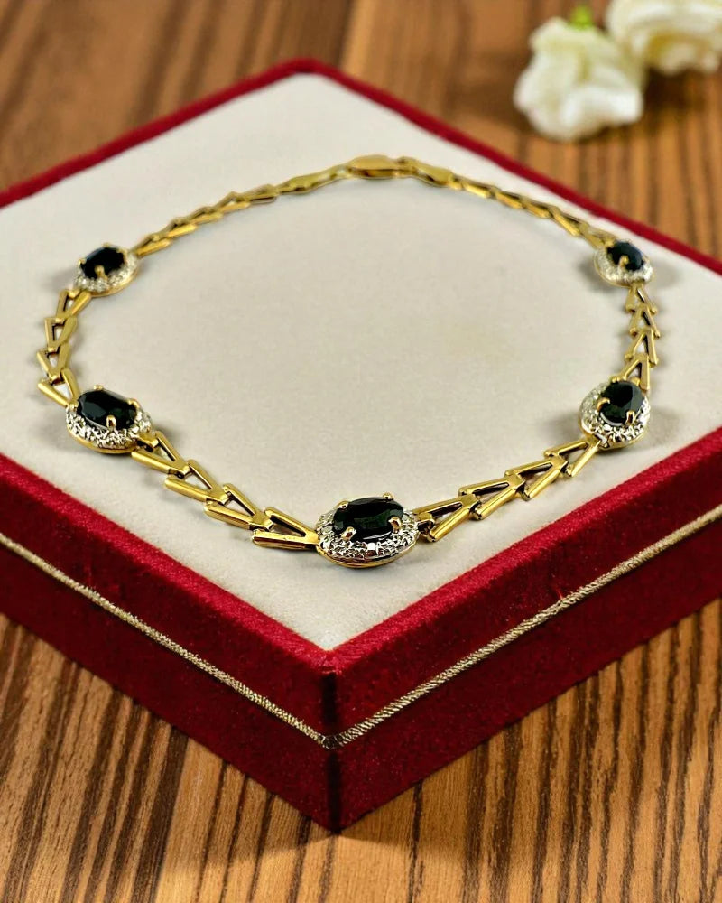 Vintage 10K Two-Tone Black Sapphire Tennis Bracelet - 10K Gold - Free shipping - 6