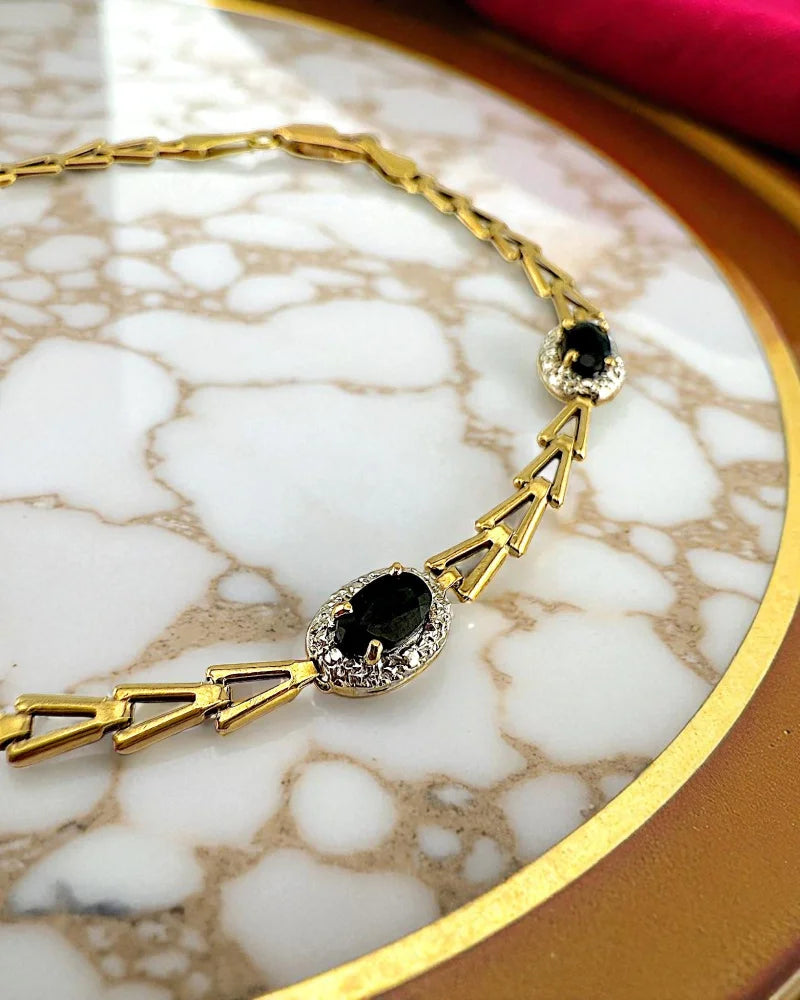 Vintage 10K Two-Tone Black Sapphire Tennis Bracelet - 10K Gold - Free shipping - 4