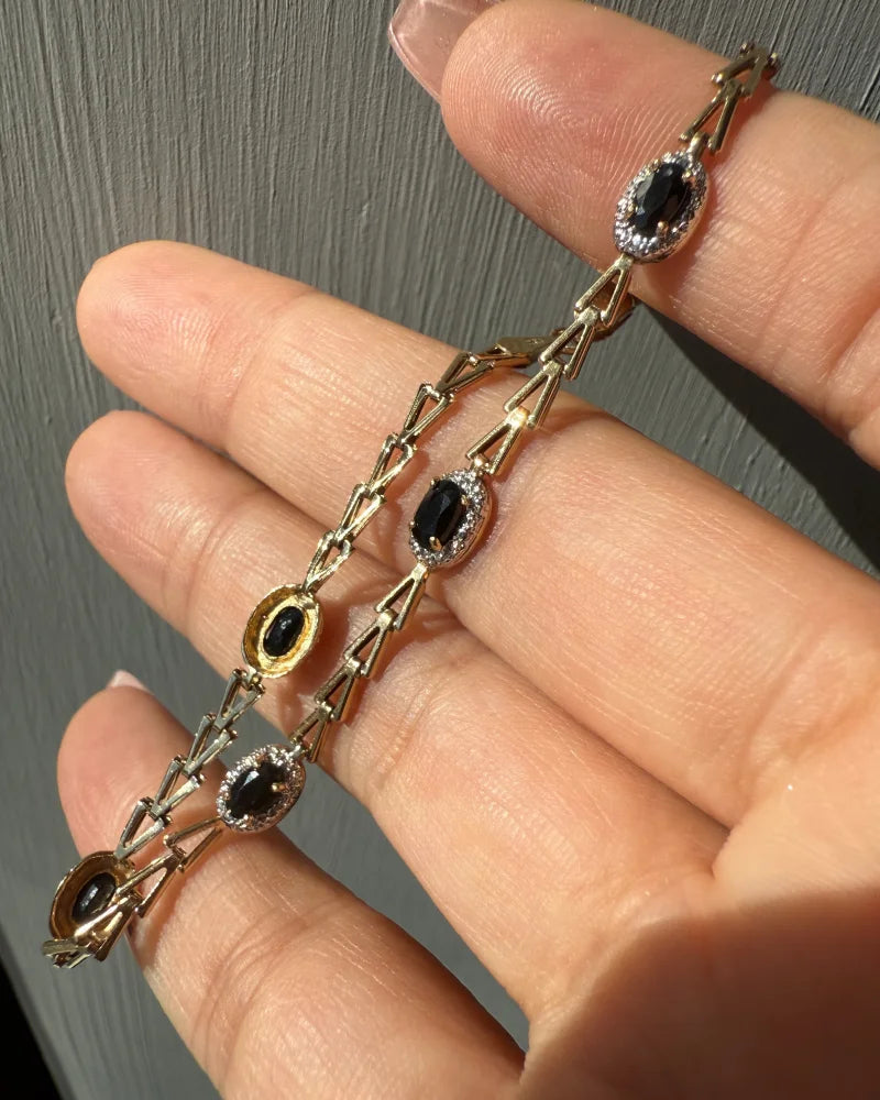 Vintage 10K Two-Tone Black Sapphire Tennis Bracelet - 10K Gold - Free shipping - 3