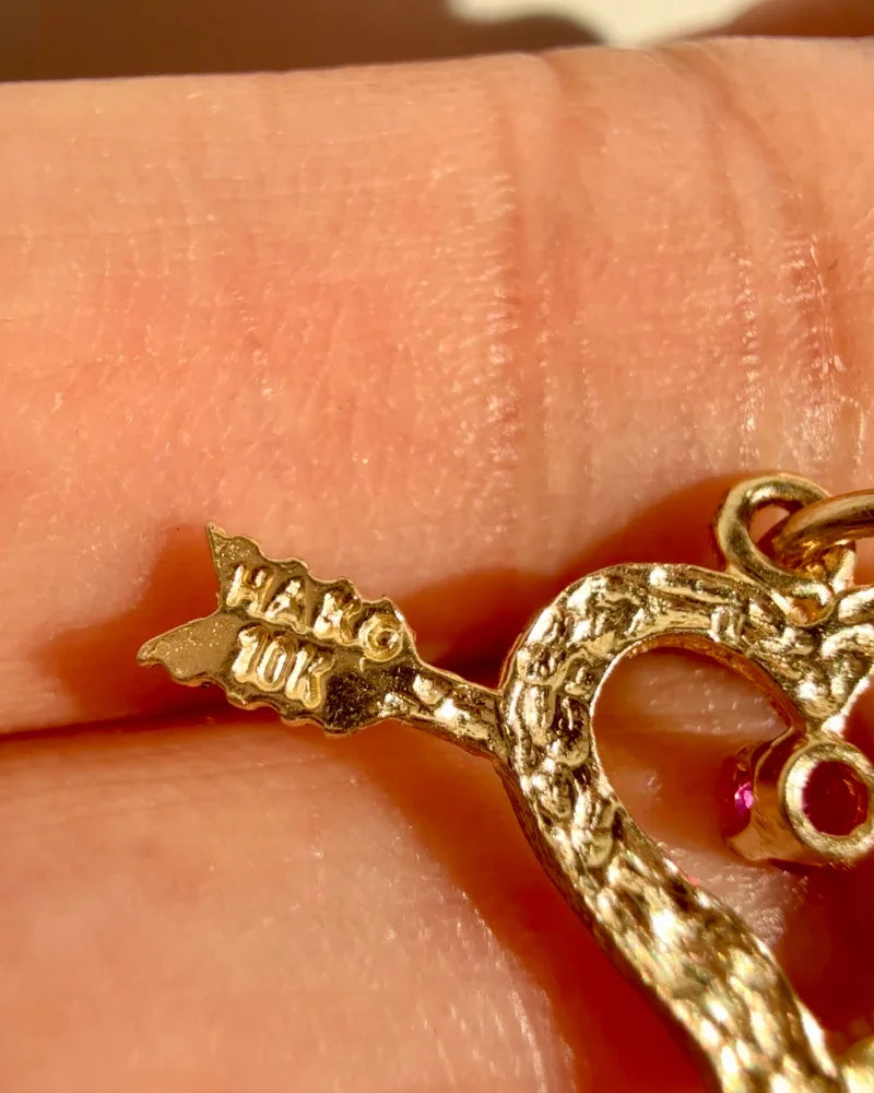 Vintage 10K Yellow Gold Heart & Arrow Pendant with Ruby Accent - 10K Gold - Free shipping - 5