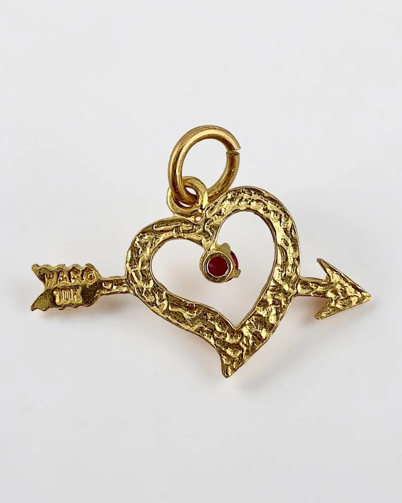 Vintage 10K Yellow Gold Heart & Arrow Pendant with Ruby Accent - 10K Gold - Free shipping - 3