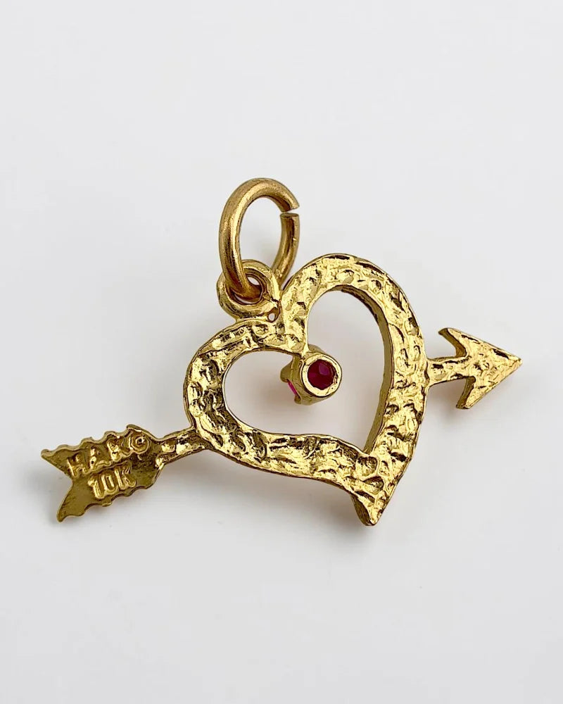 Vintage 10K Yellow Gold Heart & Arrow Pendant with Ruby Accent - 10K Gold - Free shipping - 7