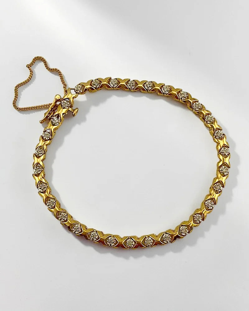 Vintage 10K Yellow and White Gold XO Diamond Bracelet 7.5 in - 10K Gold - Free shipping - 3