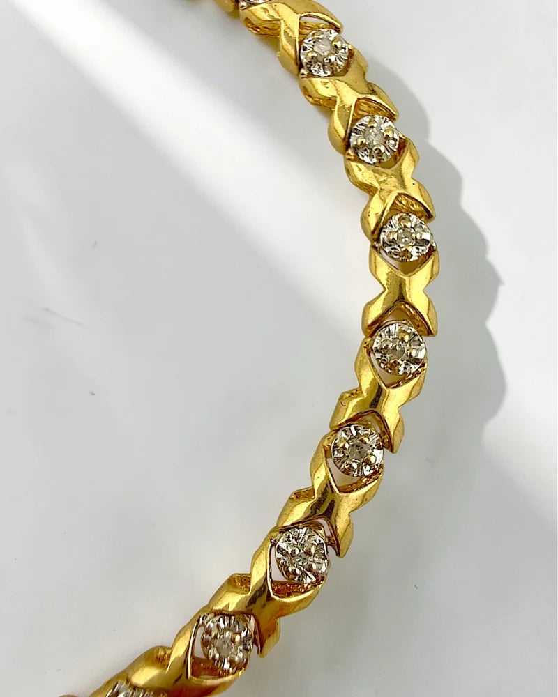 Vintage 10K Yellow and White Gold XO Diamond Bracelet 7.5 in - 10K Gold - Free shipping - 1