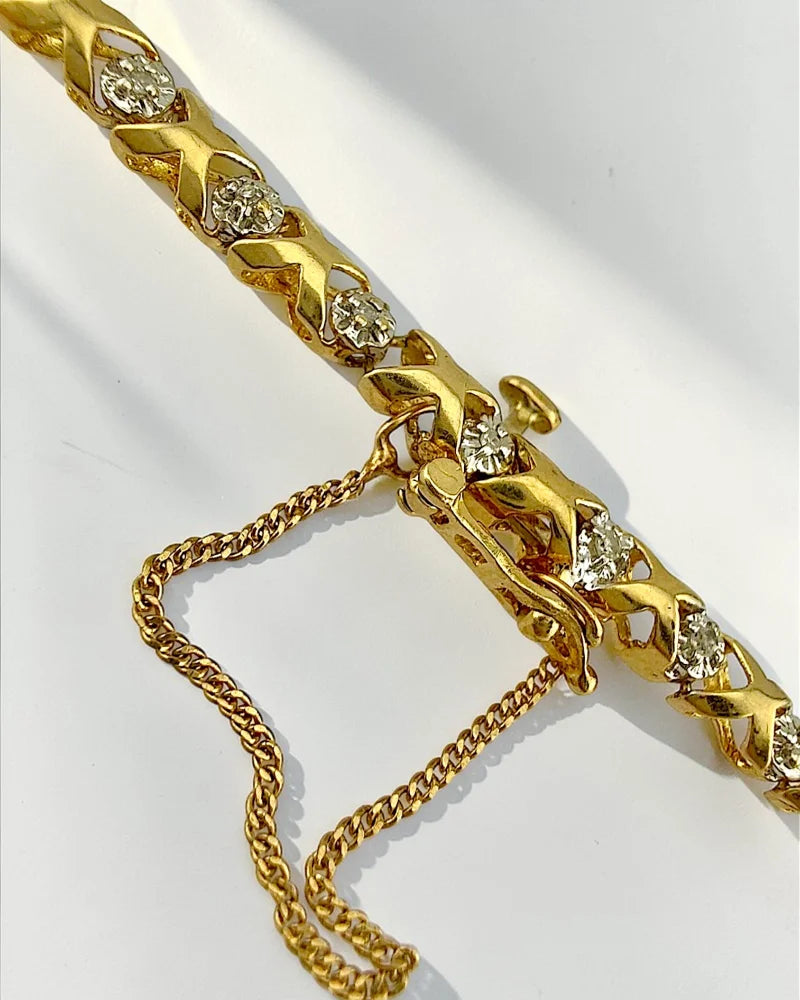 Vintage 10K Yellow and White Gold XO Diamond Bracelet 7.5 in - 10K Gold - Free shipping - 5