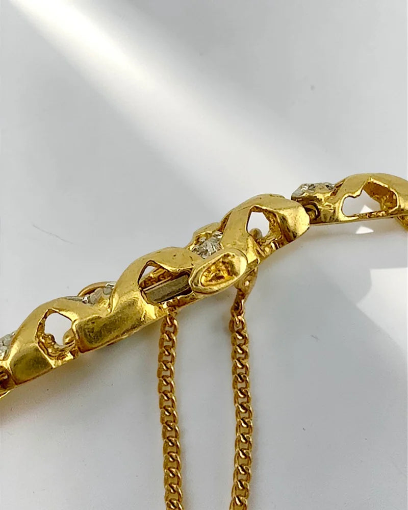 Vintage 10K Yellow and White Gold XO Diamond Bracelet 7.5 in - 10K Gold - Free shipping - 13