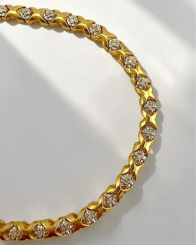 Vintage 10K Yellow and White Gold XO Diamond Bracelet 7.5 in - 10K Gold - Free shipping - 8