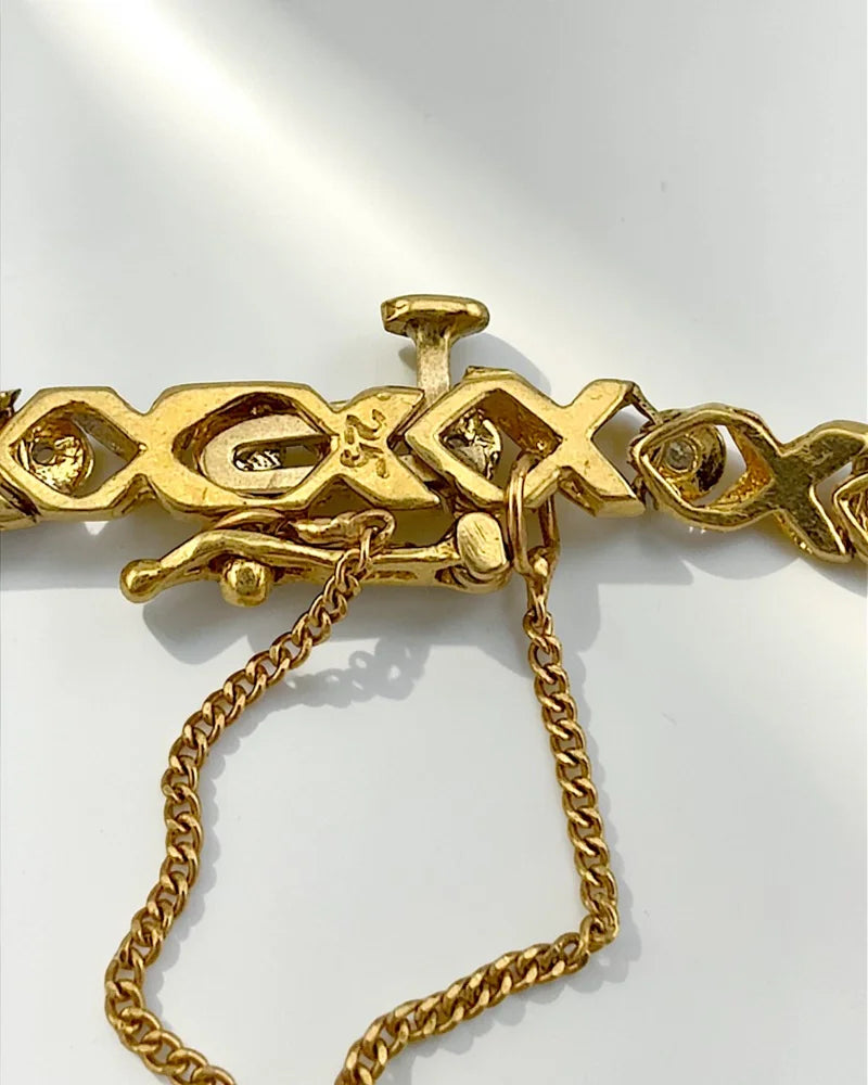 Vintage 10K Yellow and White Gold XO Diamond Bracelet 7.5 in - 10K Gold - Free shipping - 10