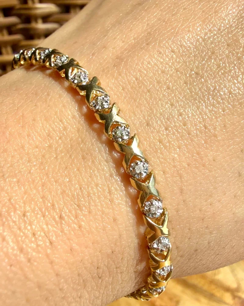 Vintage 10K Yellow and White Gold XO Diamond Bracelet 7.5 in - 10K Gold - Free shipping - 2