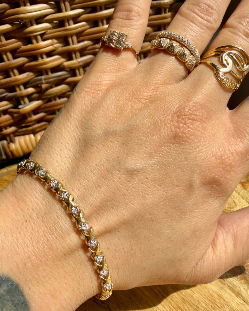 Vintage 10K Yellow and White Gold XO Diamond Bracelet 7.5 in - 10K Gold - Free shipping - 4